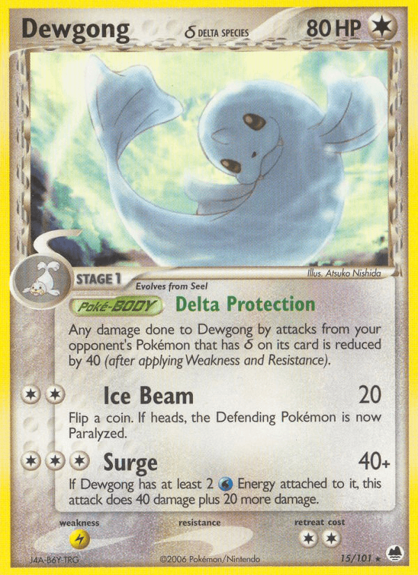 15, Colorless, EX: Dragon Frontiers, Lightning[×2], Normal, Rare Dewgong (15/101) (Delta Species) [EX: Dragon Frontiers] - Trading Card World