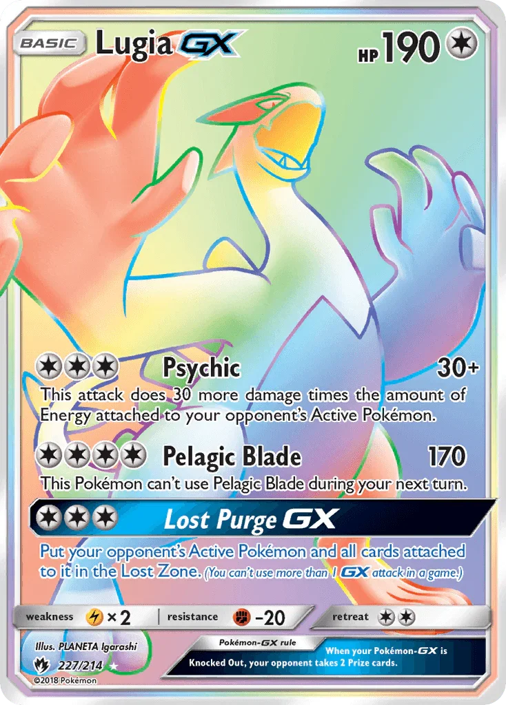 227, Colorless, Fighting[-20], Holofoil, Lightning[×2], Secret Rare, Sun & Moon: Lost Thunder Lugia GX (227/214) [Sun & Moon: Lost Thunder] - Trading Card World