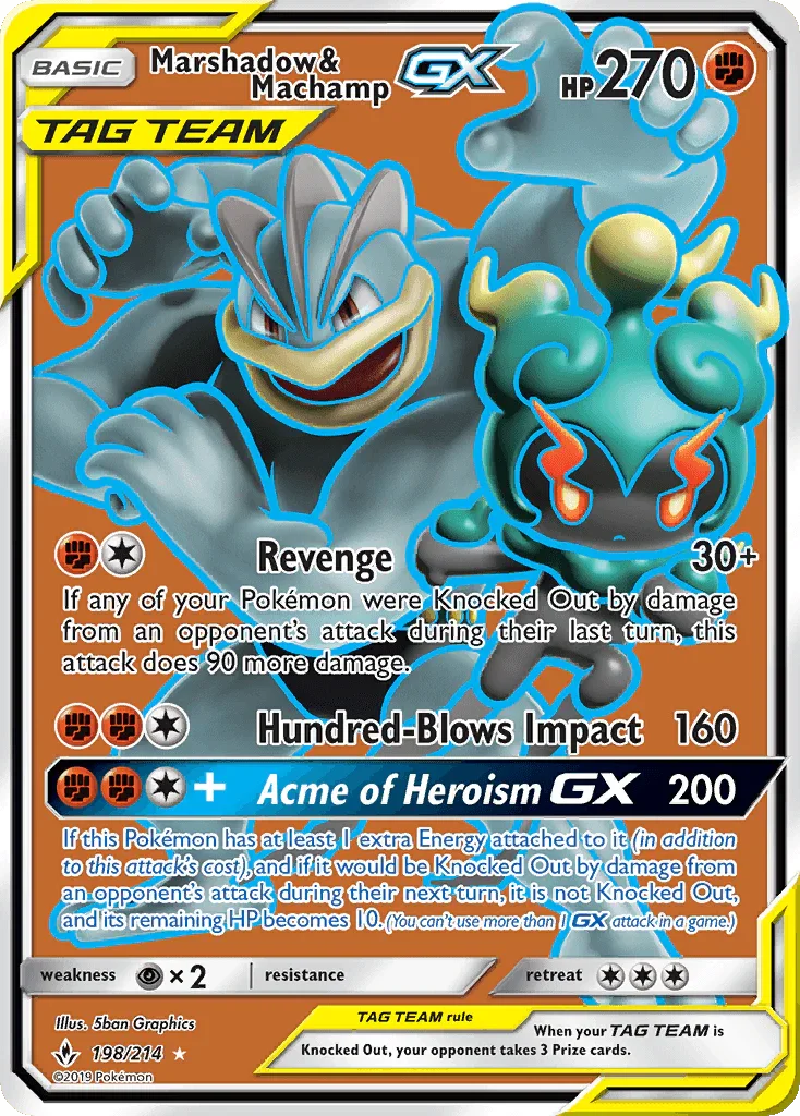 198, Fighting, Holofoil, Psychic[×2], Sun & Moon: Unbroken Bonds, Ultra Rare Marshadow & Machamp GX (198/214) [Sun & Moon: Unbroken Bonds] - Trading Card World