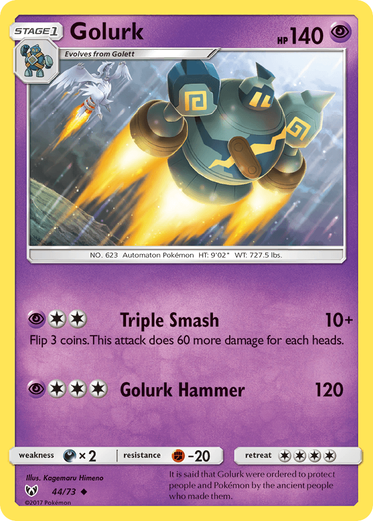 44, Darkness[×2], Fighting[-20], Normal, Psychic, Reverse Holofoil, Sun & Moon: Shining Legends, Uncommon Golurk (44/73) [Sun & Moon: Shining Legends] - Trading Card World