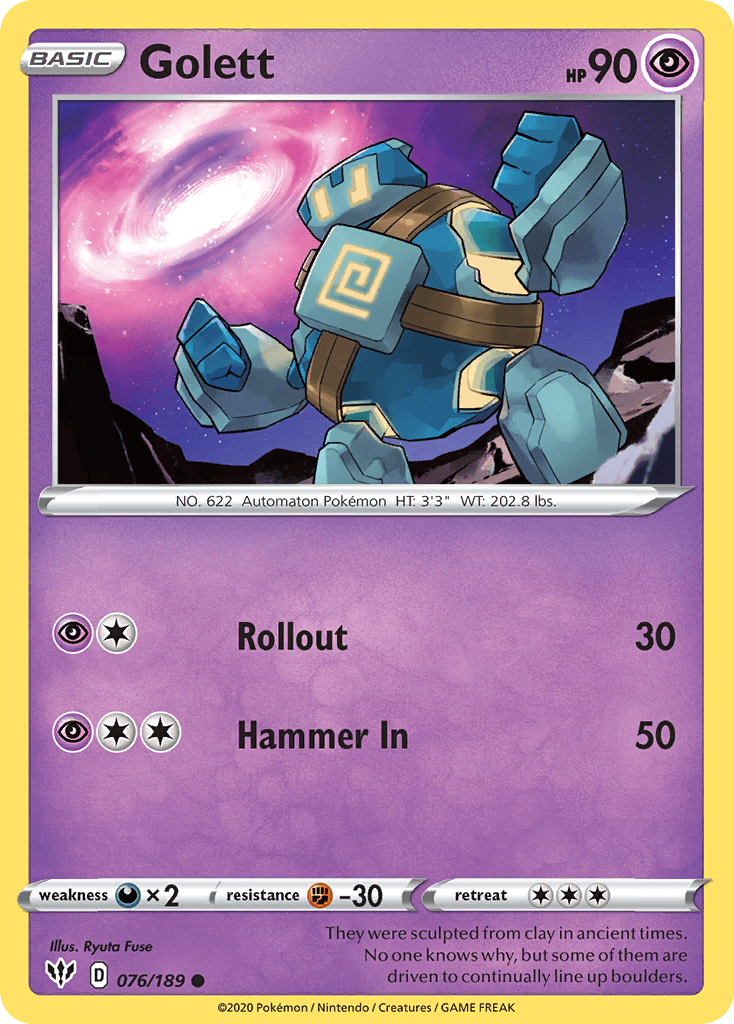 076, Common, Darkness[×2], Fighting[-30], Normal, Psychic, Reverse Holofoil, Sword & Shield: Darkness Ablaze Golett (076/189) [Sword & Shield: Darkness Ablaze] - Trading Card World