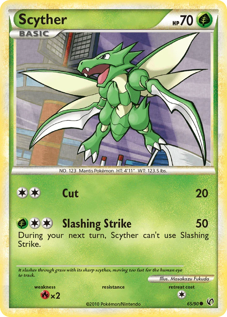 65, Common, Fire[×2], Grass, HeartGold & SoulSilver: Undaunted, Normal, Reverse Holofoil Scyther (65/90) [HeartGold & SoulSilver: Undaunted] - Trading Card World