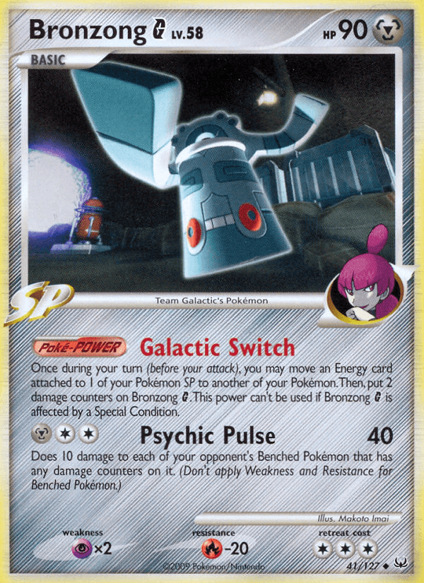 41, Fire[-20], Metal, Normal, Platinum: Base Set, Psychic[×2], Reverse Holofoil, Uncommon Bronzong G (41/127) [Platinum: Base Set] - Trading Card World