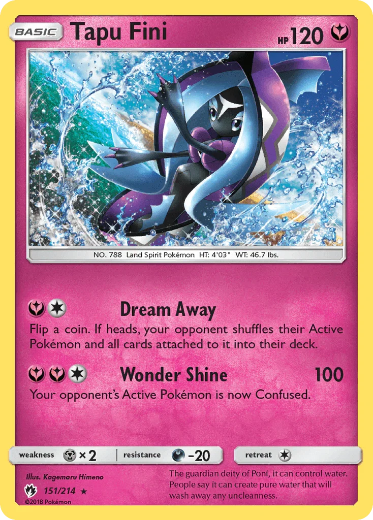 151, Darkness[-20], Fairy, Holo Rare, Holofoil, Metal[×2], Reverse Holofoil, Sun & Moon: Lost Thunder Tapu Fini (151/214) [Sun & Moon: Lost Thunder] - Trading Card World