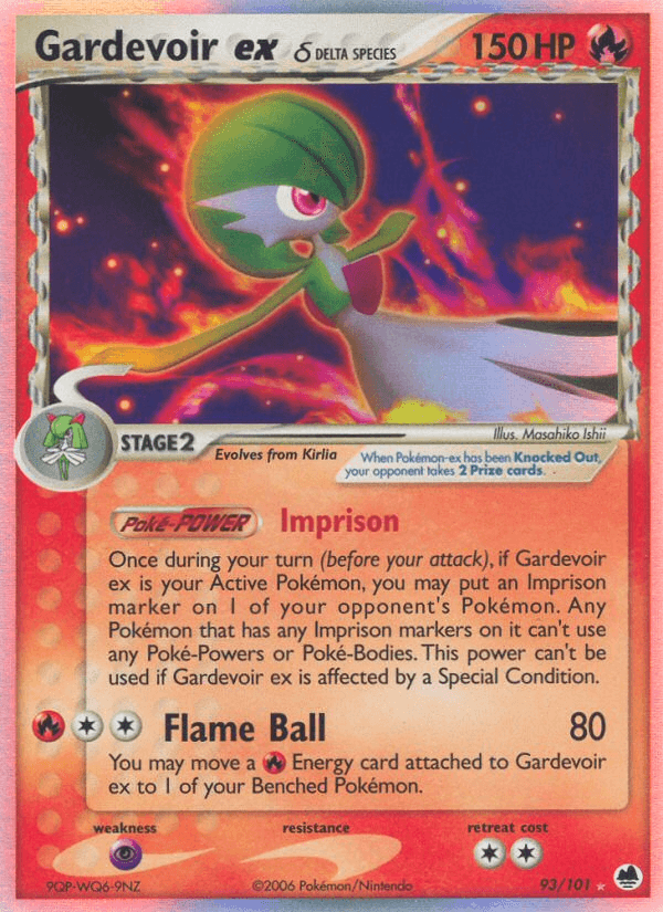 93, EX: Dragon Frontiers, Fire, Holofoil, Psychic[×2], Ultra Rare Gardevoir ex (93/101) (Delta Species) [EX: Dragon Frontiers] - Trading Card World