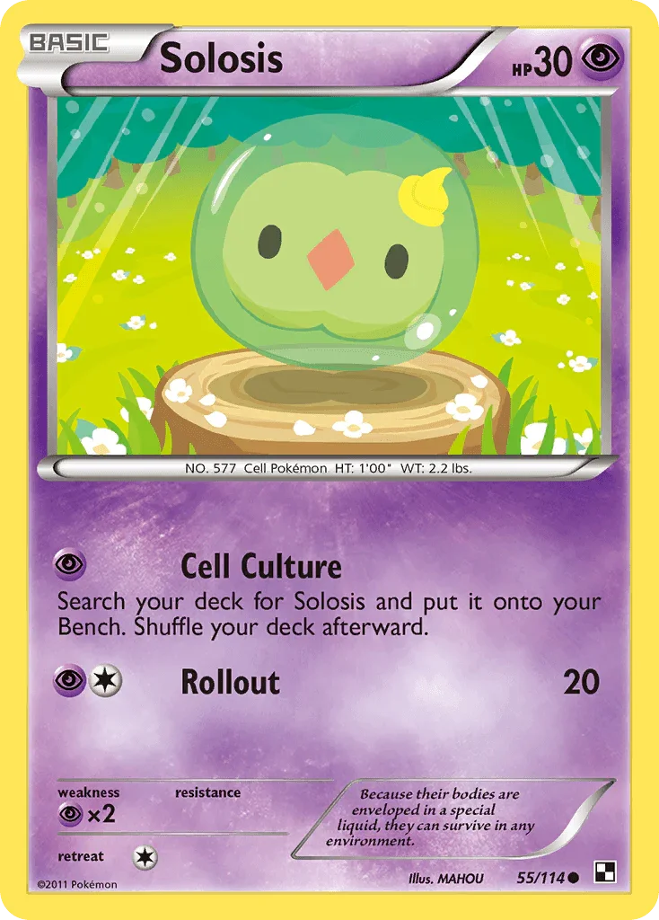 55, Black & White: Base Set, Common, Normal, Psychic, Psychic[×2], Reverse Holofoil Solosis (55/114) [Black & White: Base Set] - Trading Card World