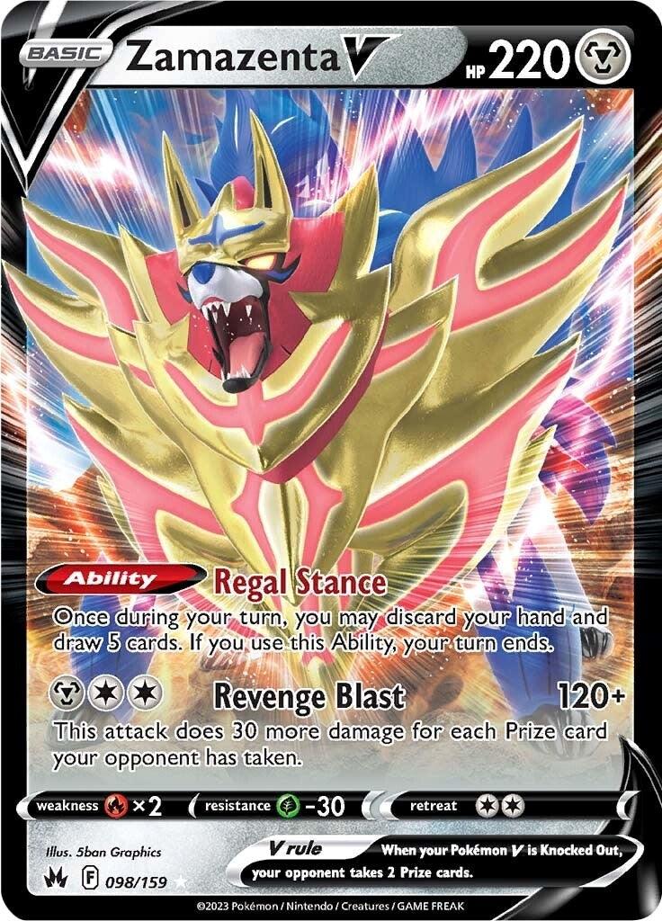 098, Fire [x2], Grass [-30], Holofoil, Metal, Sword & Shield: Crown Zenith, Ultra Rare Zamazenta V (098/159) [Sword & Shield: Crown Zenith] - Trading Card World