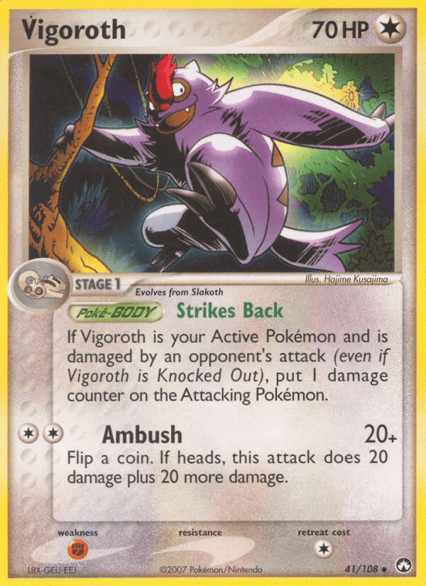 41, Colorless, EX: Power Keepers, Fighting[×2], Normal, Uncommon Vigoroth (41/108) [EX: Power Keepers] - Trading Card World