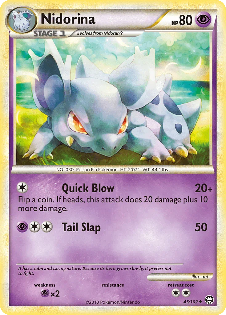 45, HeartGold & SoulSilver: Triumphant, Normal, Psychic, Psychic[×2], Reverse Holofoil, Uncommon Nidorina (45/102) [HeartGold & SoulSilver: Triumphant] - Trading Card World