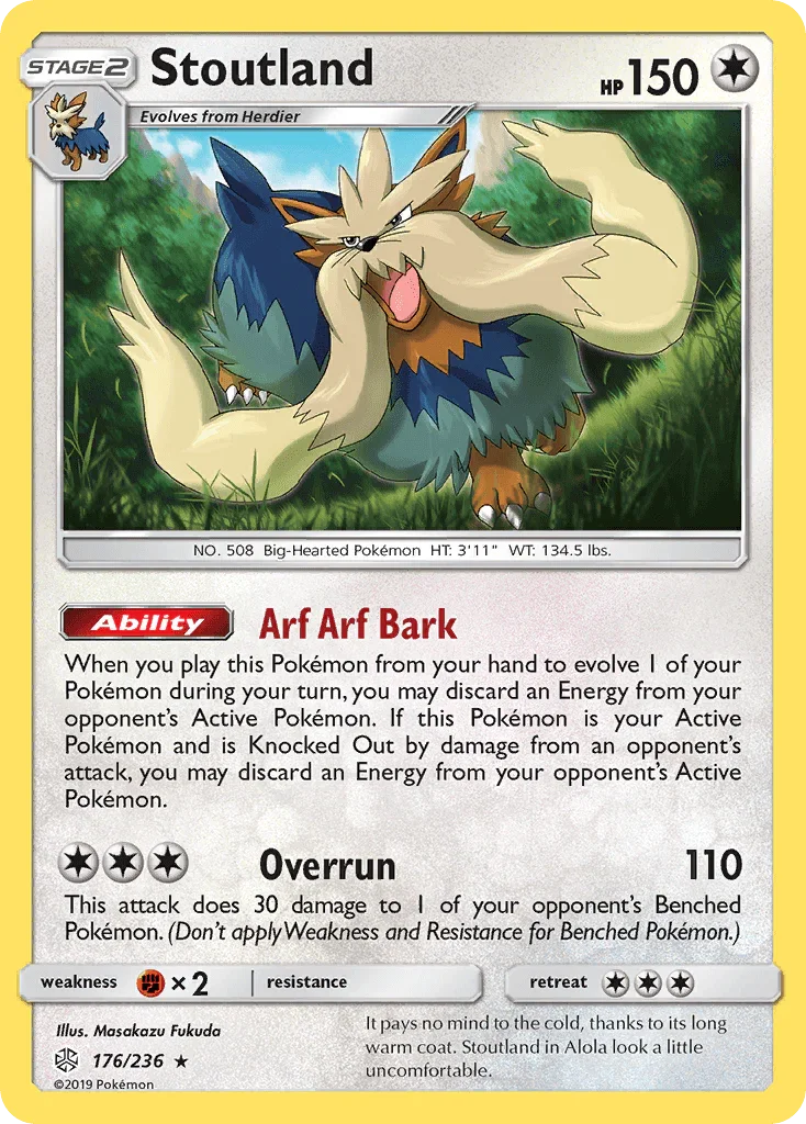 176, Colorless, Fighting[×2], Holo Rare, Holofoil, Reverse Holofoil, Sun & Moon: Cosmic Eclipse Stoutland (176/236) [Sun & Moon: Cosmic Eclipse] - Trading Card World