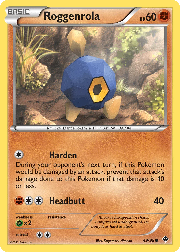 49, Black & White: Emerging Powers, Common, Fighting, Grass[×2], Normal, Reverse Holofoil Roggenrola (49/98) [Black & White: Emerging Powers] - Trading Card World