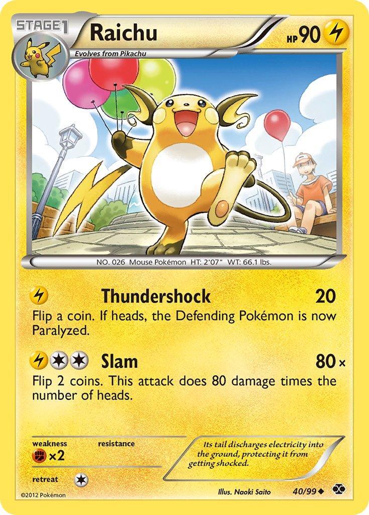 40, Black & White: Next Destinies, Fighting[×2], Holofoil, Lightning, Uncommon Raichu (40/99) (Cosmos Holo) (Blister Exclusive) [Black & White: Next Destinies] - Trading Card World