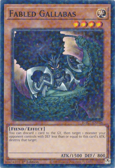 1st Edition, Common, Effect Monster, Fiend, Hidden Arsenal: Chapter 1, Light Fabled Gallabas (Duel Terminal) [HAC1-EN126] Common - Trading Card World