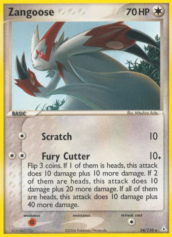 34, Colorless, EX: Holon Phantoms, Fighting[×2], Normal, Rare Zangoose (34/110) [EX: Holon Phantoms] - Trading Card World