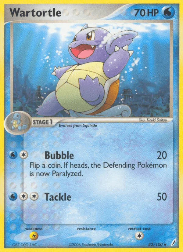42, EX: Crystal Guardians, Lightning[×2], Normal, Uncommon, Water Wartortle (42/100) [EX: Crystal Guardians] - Trading Card World