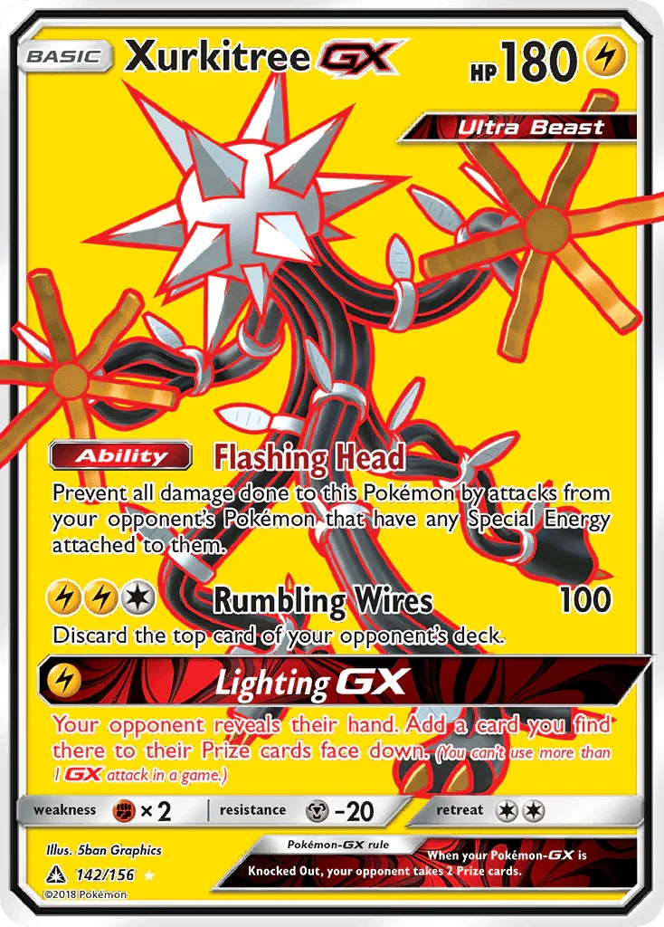 142, Fighting[×2], Holofoil, Lightning, Metal[-20], Sun & Moon: Ultra Prism, Ultra Rare Xurkitree GX (142/156) [Sun & Moon: Ultra Prism] - Trading Card World