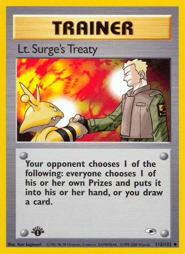 112, 1st Edition Normal, Gym Heroes 1st Edition, Item, Uncommon Lt. Surge's Treaty (112/132) [Gym Heroes 1st Edition] - Trading Card World