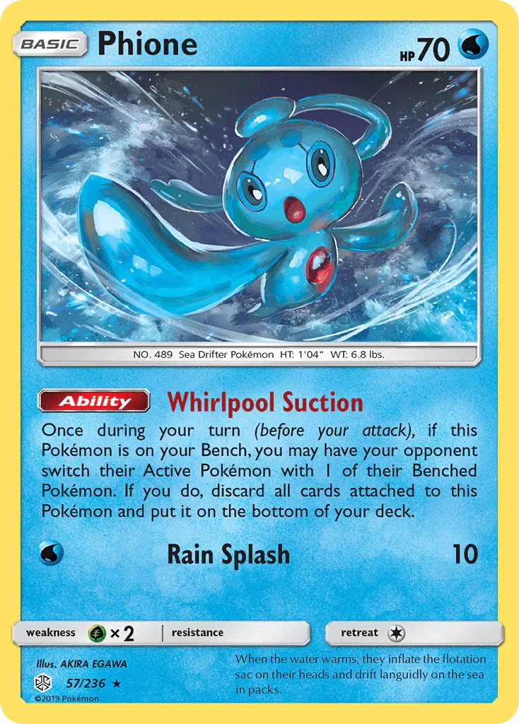 57, Grass[×2], Normal, Rare, Reverse Holofoil, Sun & Moon: Cosmic Eclipse, Water Phione (57/236) [Sun & Moon: Cosmic Eclipse] - Trading Card World