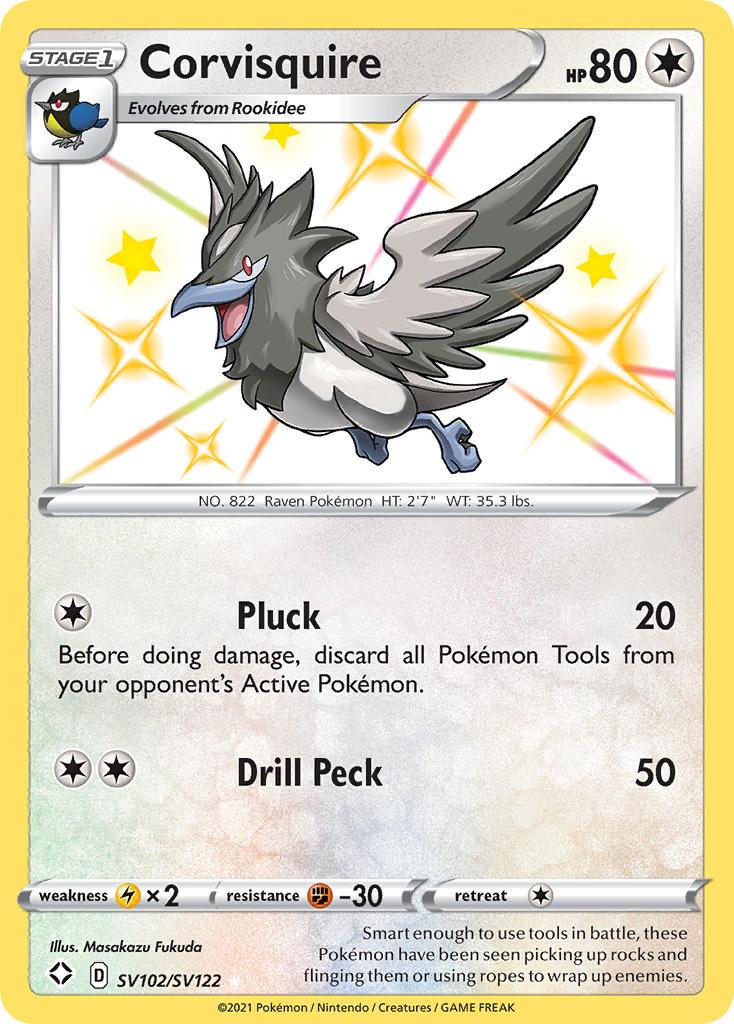 Colorless, Fighting[-30], Holofoil, Lightning[×2], SV102, Sword & Shield: Shining Fates, Ultra Rare Corvisquire (SV102/SV122) [Sword & Shield: Shining Fates] - Trading Card World