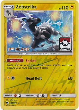 82, Fighting[×2], Lightning, Metal[-20], Promo, Reverse Holofoil, Sun & Moon: Lost Thunder Zebstrika (82/214) (League Promo 3rd Place) [Sun & Moon: Lost Thunder] - Trading Card World