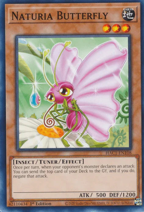 1st Edition, Common, Earth, Hidden Arsenal: Chapter 1, Insect, Tuner/Effect Monster Naturia Butterfly [HAC1-EN108] Common - Trading Card World