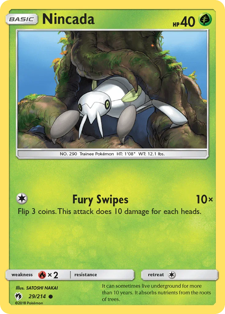 29, Common, Fire[×2], Grass, Normal, Reverse Holofoil, Sun & Moon: Lost Thunder Nincada (29/214) [Sun & Moon: Lost Thunder] - Trading Card World