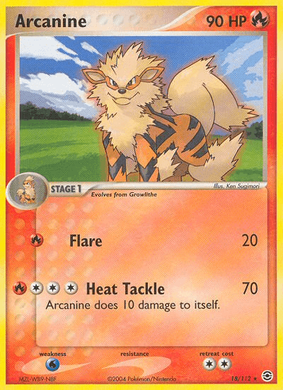 18, EX: FireRed & LeafGreen, Fire, Normal, Rare, Reverse Holofoil, Water[×2] Arcanine (18/112) [EX: FireRed & LeafGreen] - Trading Card World