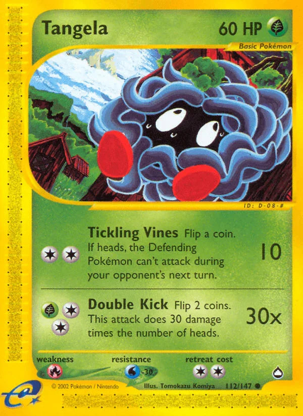 112, Aquapolis, Common, Fire[×2], Grass, Normal, Reverse Holofoil, Water[-30] Tangela (112/147) [Aquapolis] - Trading Card World