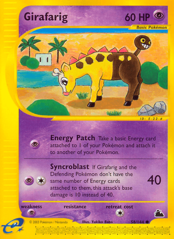 58, Common, Normal, Psychic, Psychic[×2], Reverse Holofoil, Skyridge Girafarig (58/144) [Skyridge] - Trading Card World