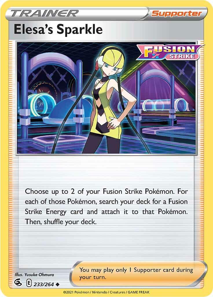 233, Normal, Reverse Holofoil, Supporter, Sword & Shield: Fusion Strike, Uncommon Elesa's Sparkle (233/264) [Sword & Shield: Fusion Strike] - Trading Card World