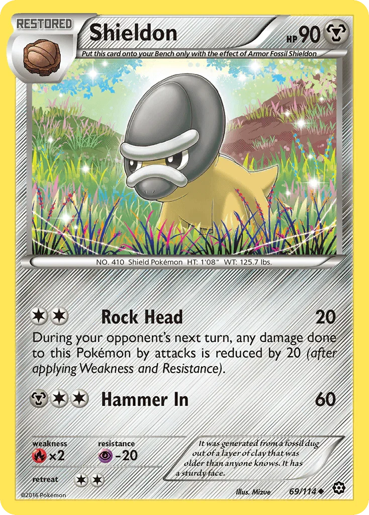 69, Fire[×2], Metal, Normal, Psychic[-20], Reverse Holofoil, Uncommon, XY: Steam Siege Shieldon (69/114) [XY: Steam Siege] - Trading Card World