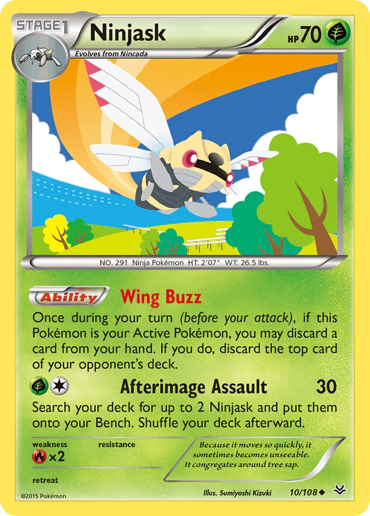10, Fire[×2], Grass, Normal, Reverse Holofoil, Uncommon, XY: Roaring Skies Ninjask (10/108) [XY: Roaring Skies] - Trading Card World