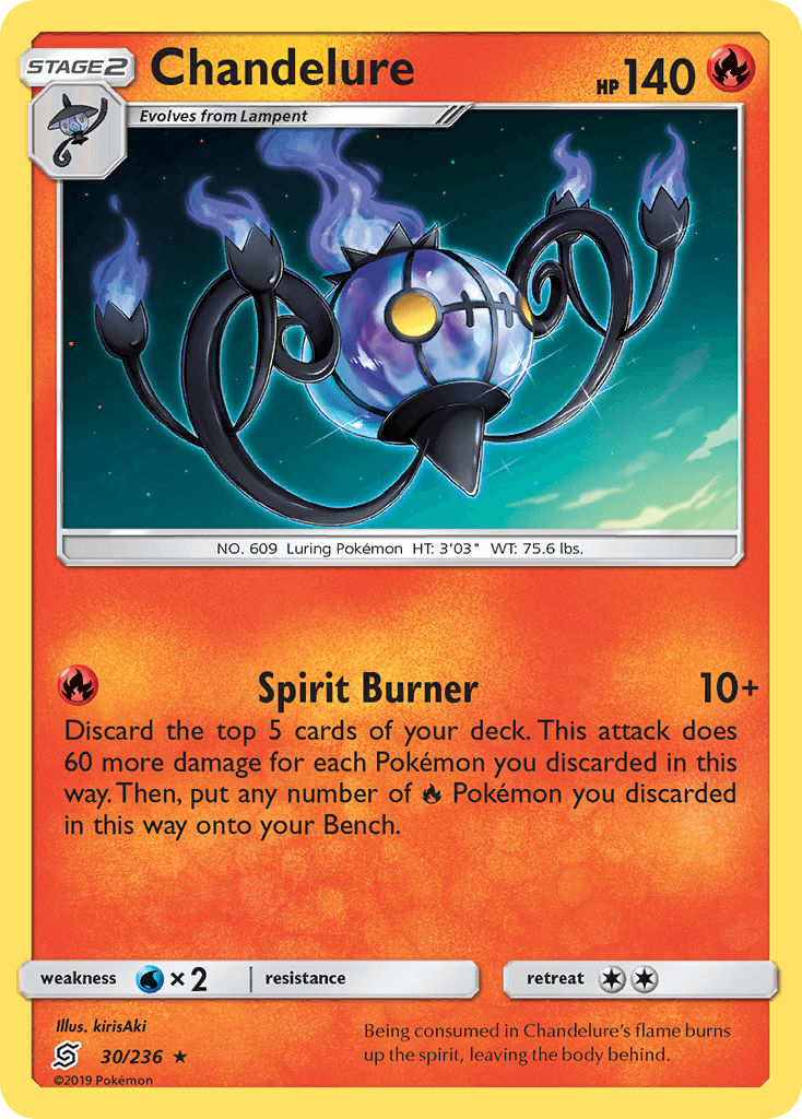 30, Fire, Holo Rare, Holofoil, Reverse Holofoil, Sun & Moon: Unified Minds, Water[×2] Chandelure (30/236) [Sun & Moon: Unified Minds] - Trading Card World