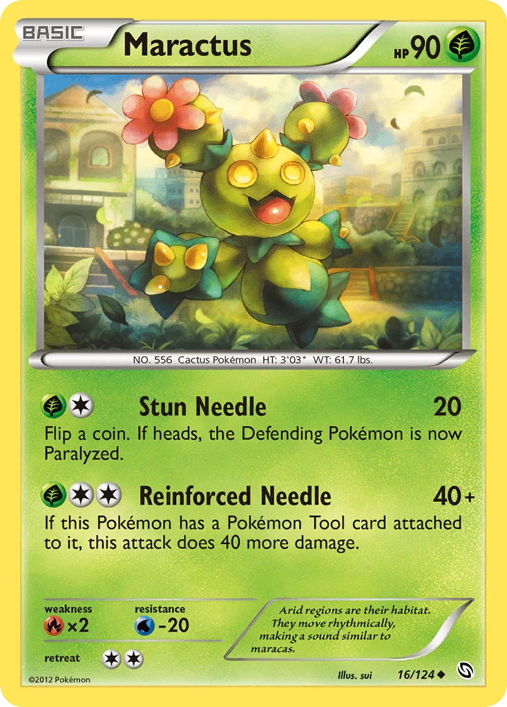 16, Black & White: Dragons Exalted, Fire[×2], Grass, Normal, Reverse Holofoil, Uncommon, Water[-20] Maractus (16/124) [Black & White: Dragons Exalted] - Trading Card World