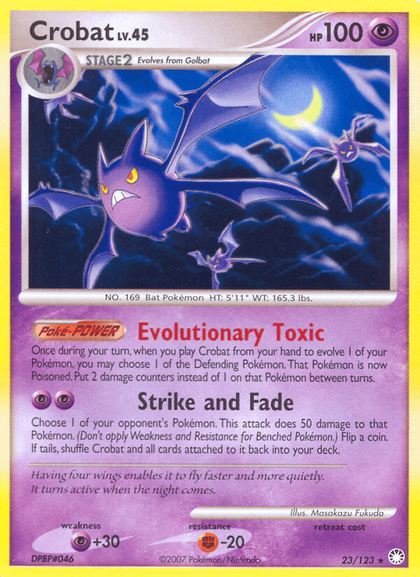 23, Diamond & Pearl: Mysterious Treasures, Fighting[-20], Normal, Psychic, Psychic[+30], Rare, Reverse Holofoil Crobat (23/123) [Diamond & Pearl: Mysterious Treasures] - Trading Card World