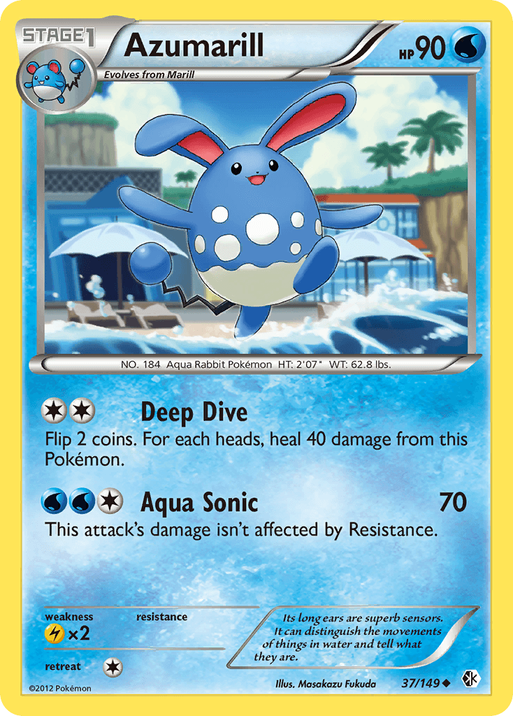 37, Black & White: Boundaries Crossed, Lightning[×2], Normal, Reverse Holofoil, Uncommon, Water Azumarill (37/149) [Black & White: Boundaries Crossed] - Trading Card World