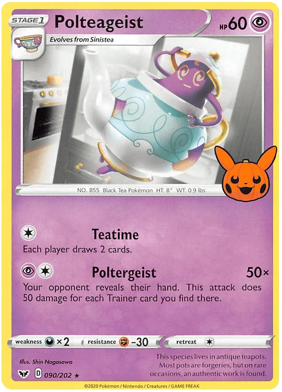 090, Darkness [x2], Fighting [-30], Normal, Promo, Psychic, Trick or Trade 2023 Polteageist (090/202) [Trick or Trade 2023] - Trading Card World