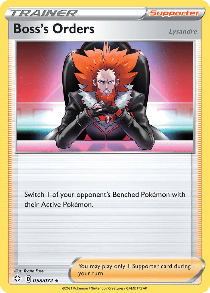 058, Holofoil, Rare, Supporter, Sword & Shield: Shining Fates Boss's Orders (058/72) (Theme Deck Exclusive) [Sword & Shield: Shining Fates] - Trading Card World