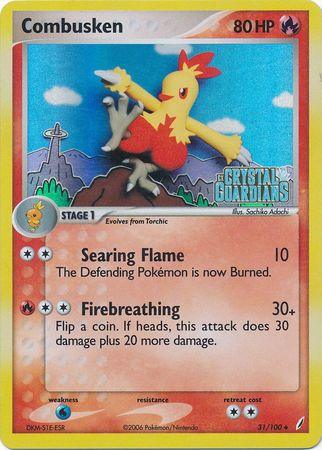 31, EX: Crystal Guardians, Fire, Reverse Holofoil, Uncommon, Water[×2] Combusken (31/100) (Stamped) [EX: Crystal Guardians] - Trading Card World