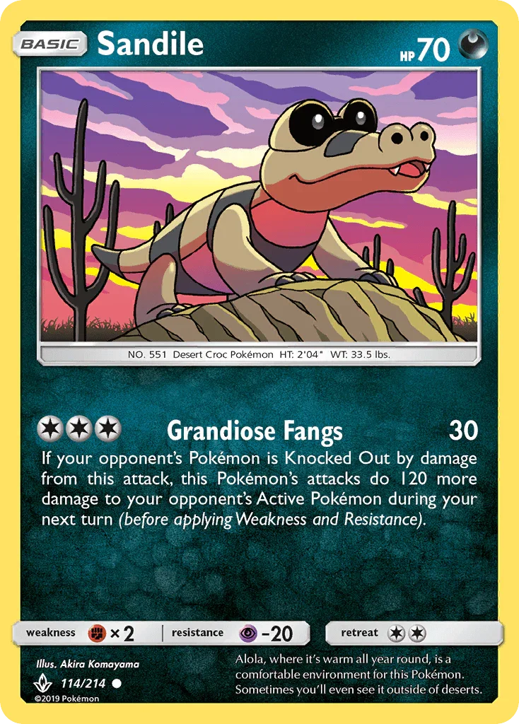 114, Common, Darkness, Fighting[×2], Normal, Psychic[-20], Reverse Holofoil, Sun & Moon: Unbroken Bonds Sandile (114/214) [Sun & Moon: Unbroken Bonds] - Trading Card World