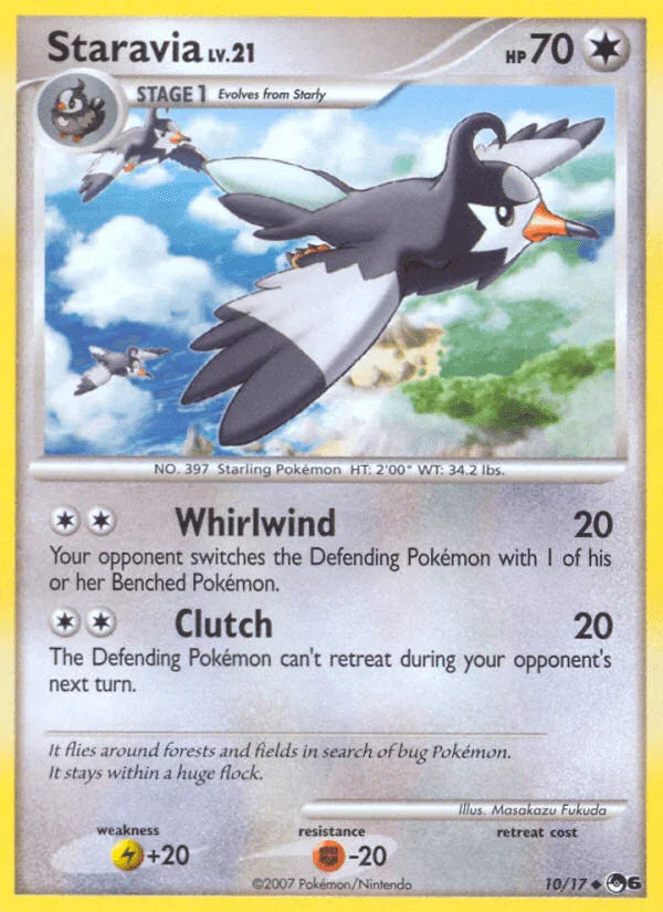 10, Colorless, Fighting[-20], Lightning[+20], Normal, POP Series 6, Uncommon Staravia (10/17) [POP Series 6] - Trading Card World