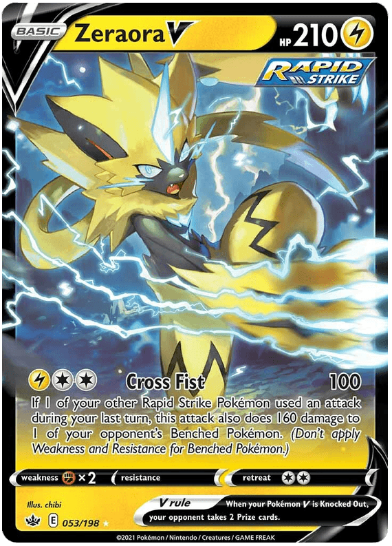 053, Fighting [x2], Holofoil, Lightning, Sword & Shield: Chilling Reign, Ultra Rare Zeraora V (053/198) [Sword & Shield: Chilling Reign] - Trading Card World