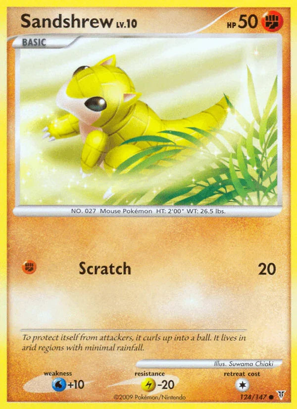 124, Common, Fighting, Lightning[-20], Normal, Platinum: Supreme Victors, Reverse Holofoil, Water[+10] Sandshrew (124/147) [Platinum: Supreme Victors] - Trading Card World
