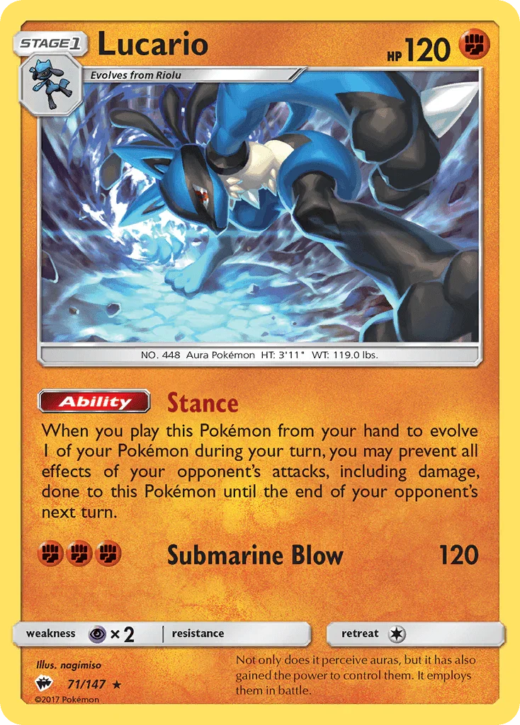 71, Fighting, Holo Rare, Holofoil, Psychic[×2], Reverse Holofoil, Sun & Moon: Burning Shadows Lucario (71/147) [Sun & Moon: Burning Shadows] - Trading Card World