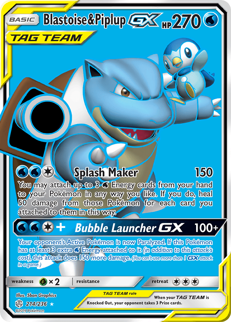 214, Grass[×2], Holofoil, Sun & Moon: Cosmic Eclipse, Ultra Rare, Water Blastoise & Piplup GX (214/236) [Sun & Moon: Cosmic Eclipse] - Trading Card World
