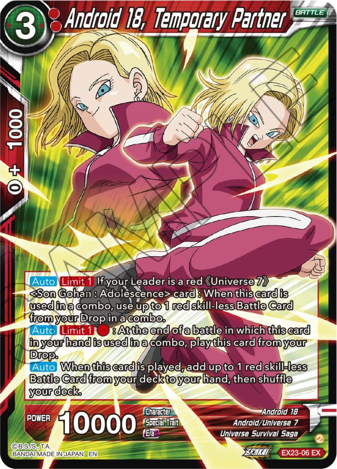 Android 18, Android/Universe 7, Battle, EX23-06, Expansion Rare, Parallel Foil, Premium Anniversary Box 2023, Red, Universe Survival Saga Android 18, Temporary Partner (EX23-06) [Premium Anniversary Box 2023] - Trading Card World