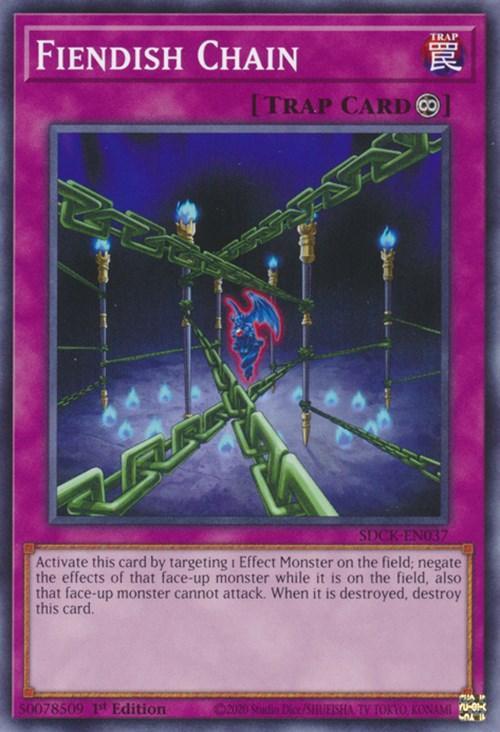 1st Edition, Common, Continuous Trap, Structure Deck: The Crimson King, Trap Fiendish Chain [SDCK-EN037] Common - Trading Card World