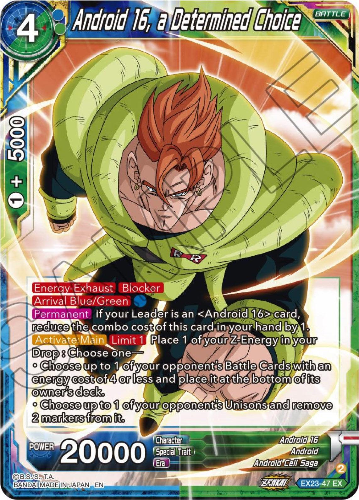 Android, Android 16, Android Cell Saga, Battle, Blue;Green, EX23-47, Expansion Rare, Parallel Foil, Premium Anniversary Box 2023 Android 16, a Determined Choice (EX23-47) [Premium Anniversary Box 2023] - Trading Card World