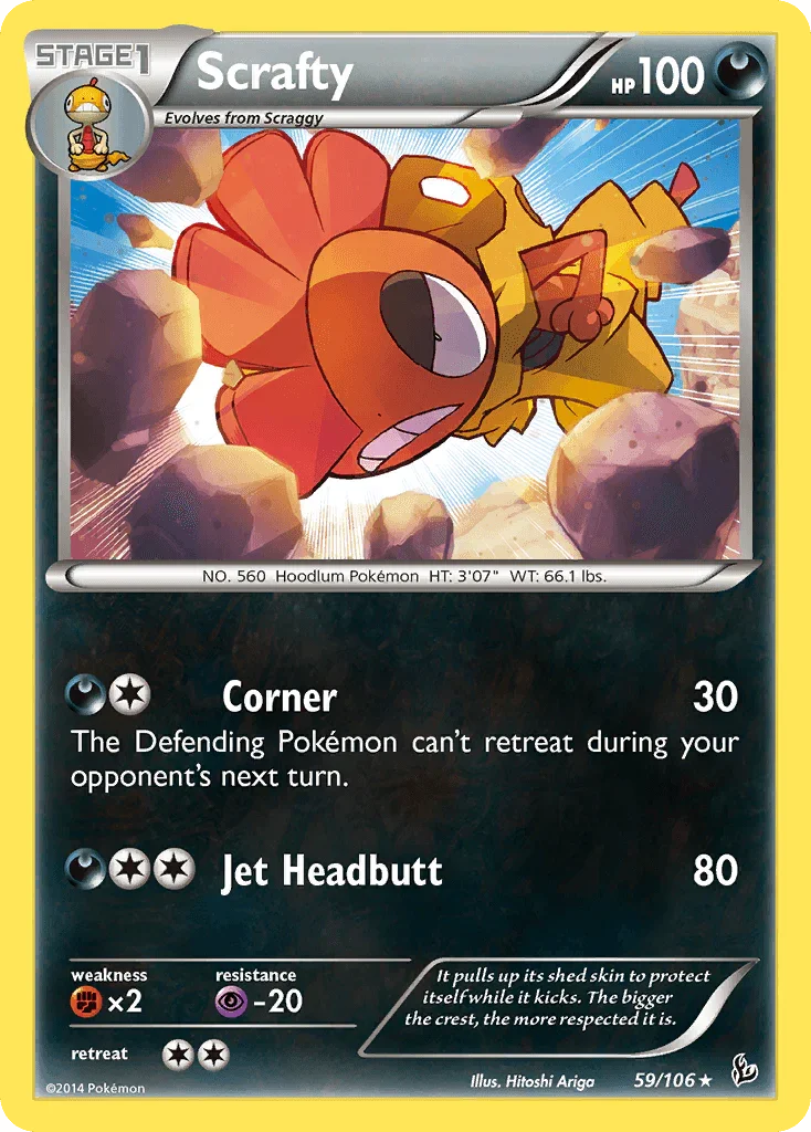 59, Darkness, Fighting[×2], Normal, Psychic[-20], Rare, Reverse Holofoil, XY: Flashfire Scrafty (59/106) [XY: Flashfire] - Trading Card World