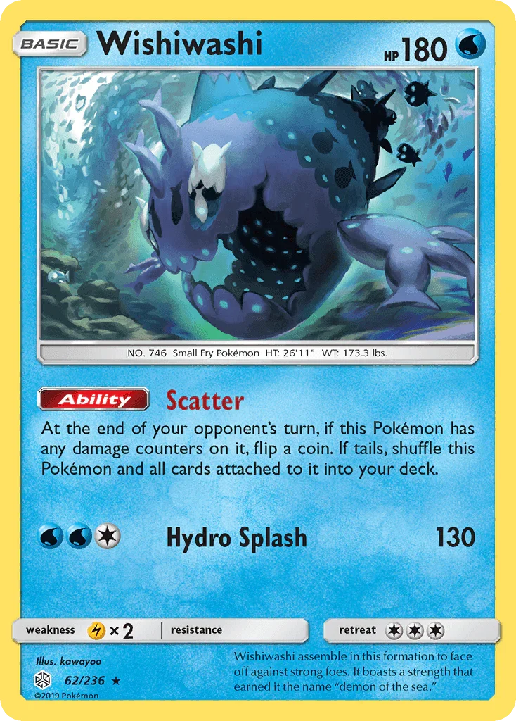 62, Holo Rare, Holofoil, Lightning[×2], Reverse Holofoil, Sun & Moon: Cosmic Eclipse, Water Wishiwashi (62/236) [Sun & Moon: Cosmic Eclipse] - Trading Card World